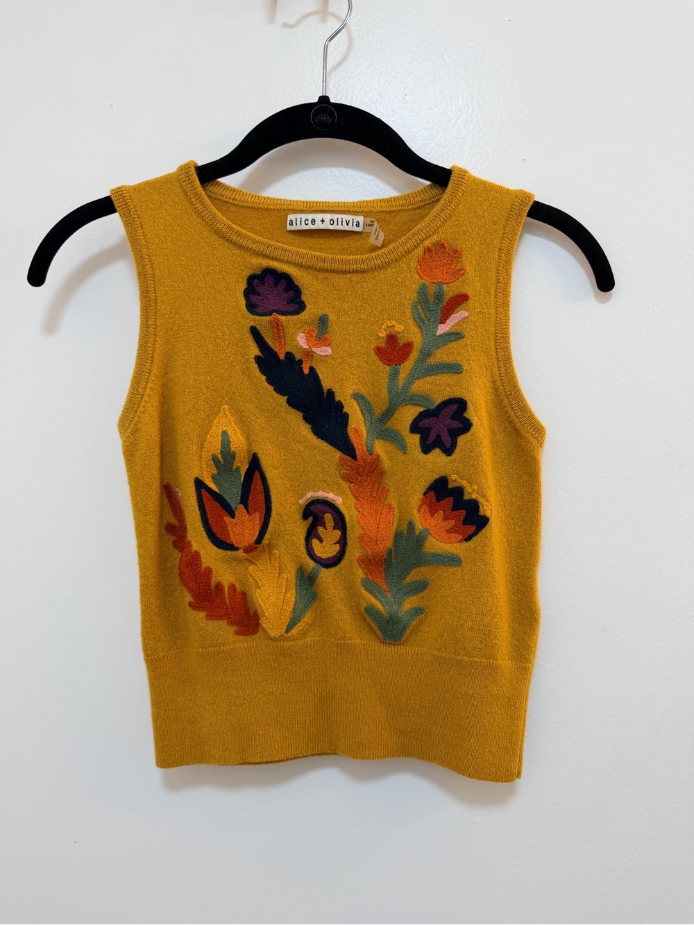 Alice + Olivia Yellow Embroidered Wool Crop Top